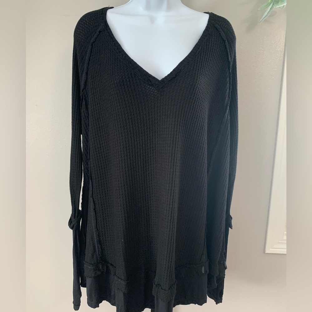 We The Free Black Textured Long Sleeve Top